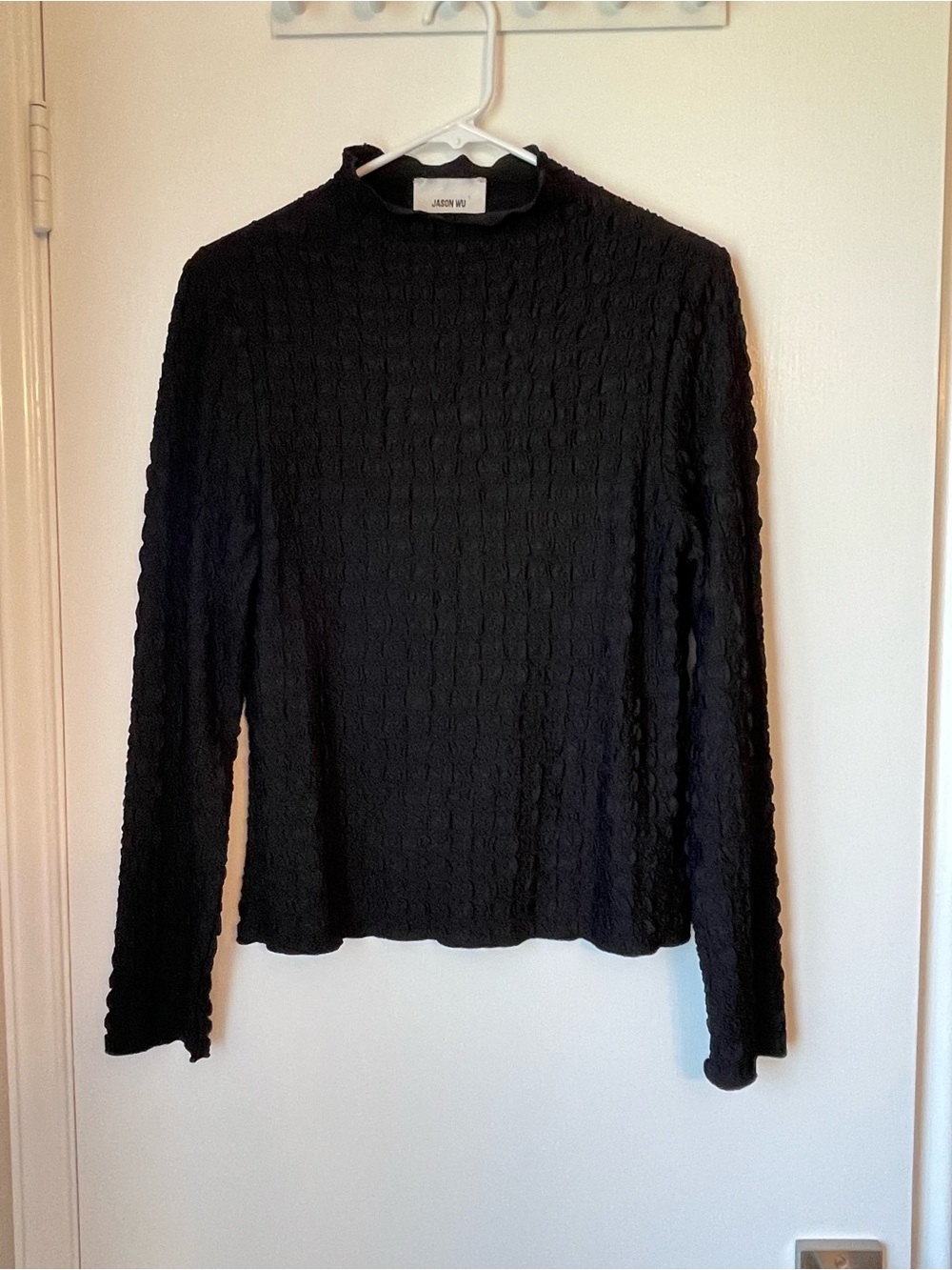 Jason Wu Black Textured Long-Sleeve Mock Neck Top